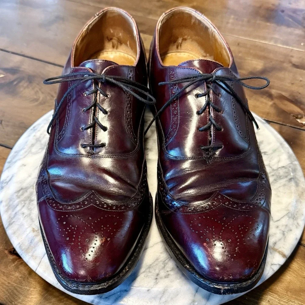 VTG Johnston & Murphy Optima Burgundy Wingtip Oxford Dress Shoes Men Sz 11